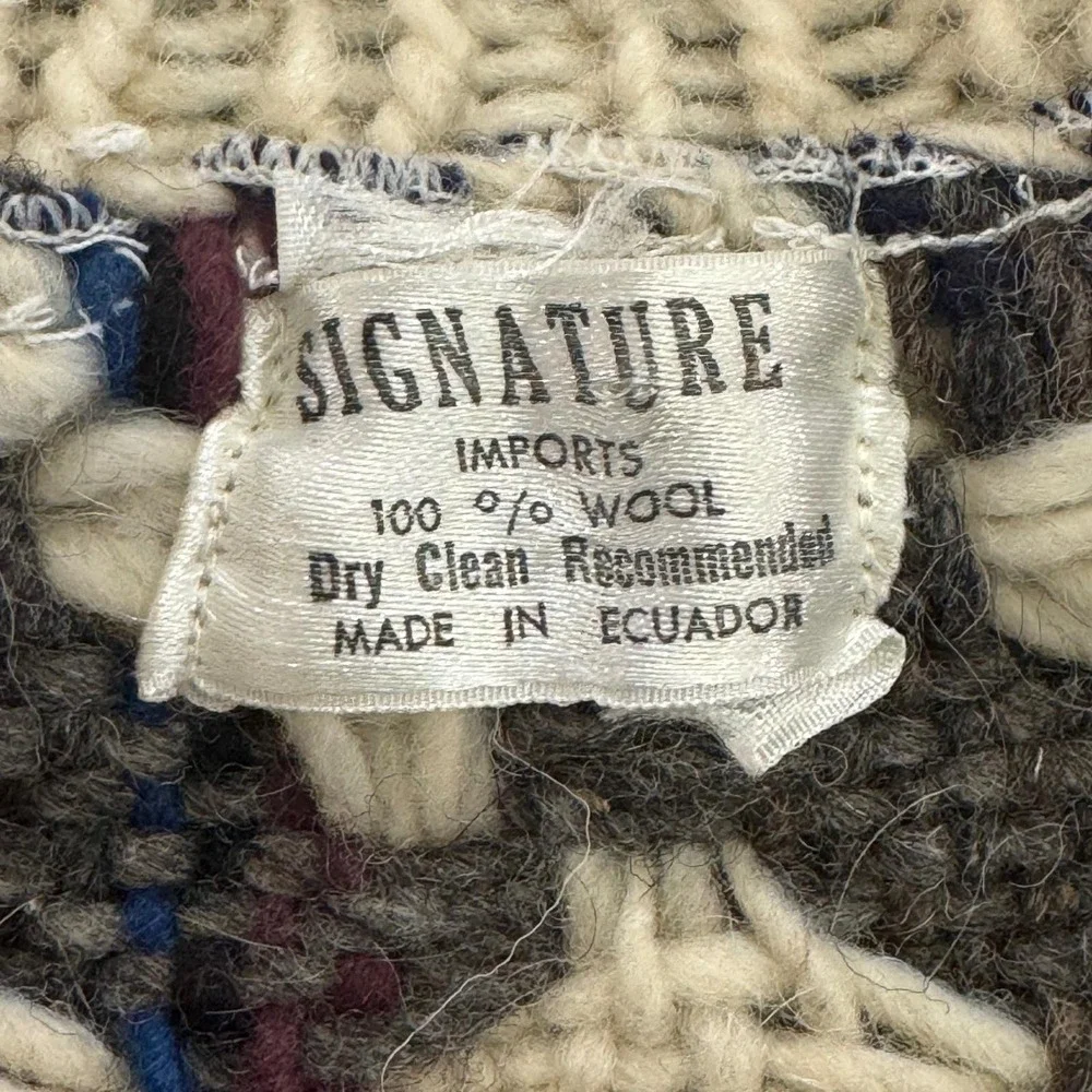 Signature Imports Handloomed Wool Henley Sweater Mens L Ecuador Geometric